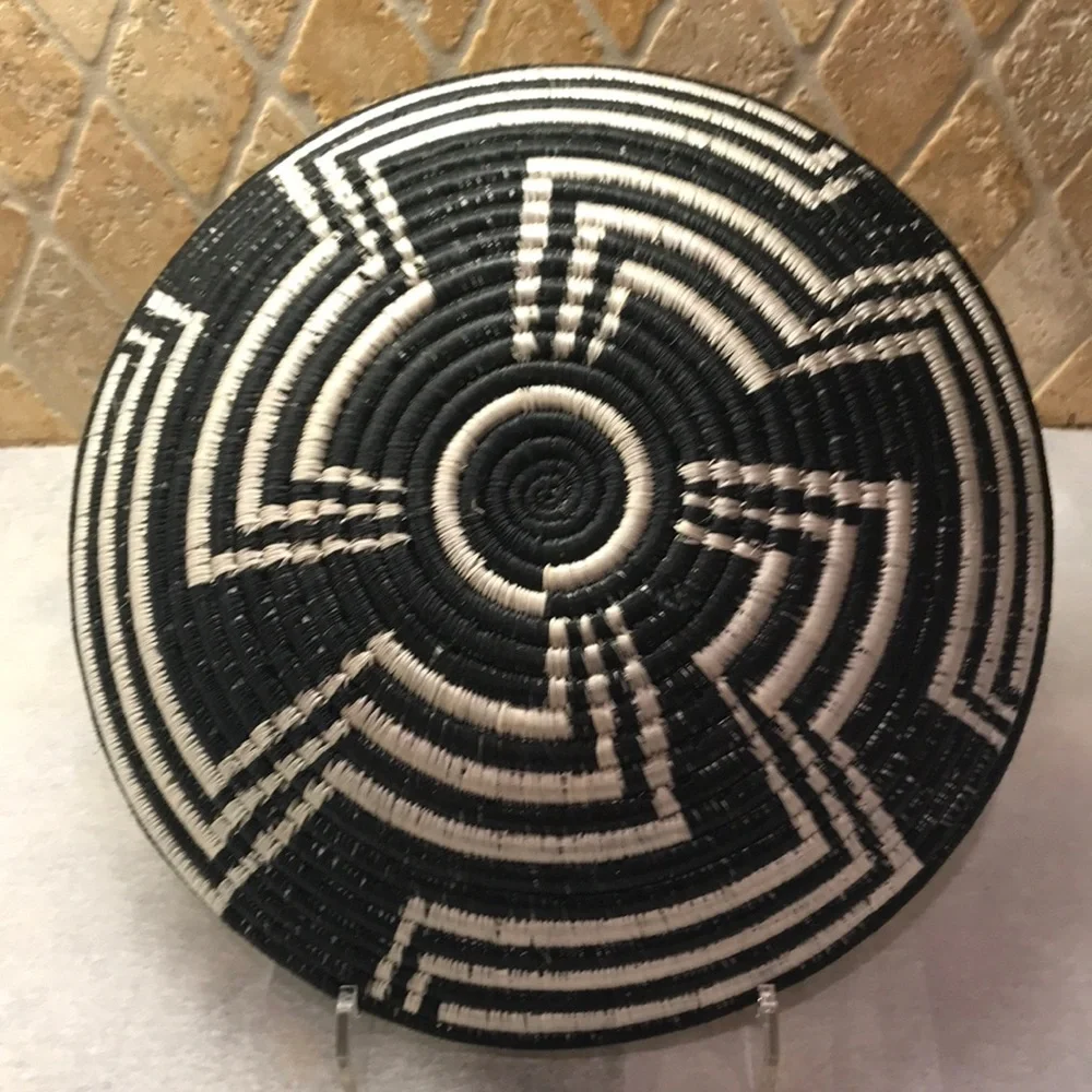 Handmade Hand Woven 12.5” Sisal Basket from Rwanda Africa Artisan Named